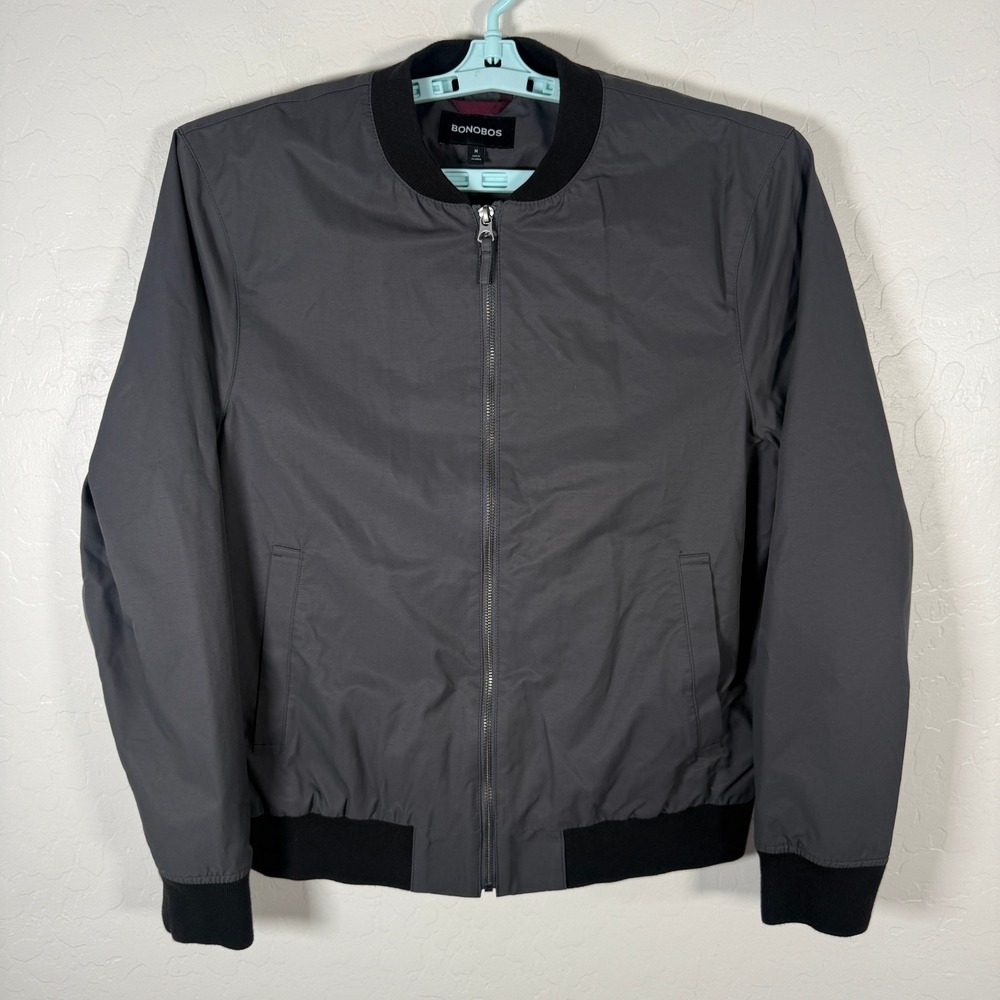 Bonobos Bomber Jacket Mens Medium Gray Full Zip Casual Lightweight Coat